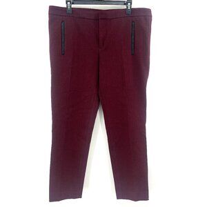 Banana Republic Sloan Burgundy Black Faux Leather Trim Ankle Pants Women's 14